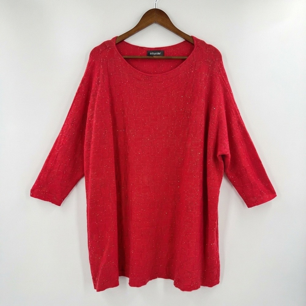 Eskandar Quiet Luxury Cashmere Silk Sequin Sweater Womens OS Red Holiday Knit
